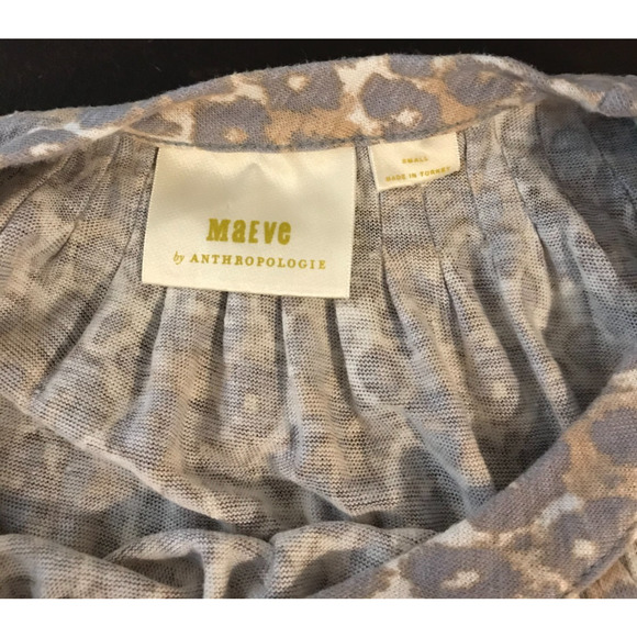 Anthropologie Maeve Leopard Print Puff Sleeve 100% Linen Top - Small - Picture 6 of 8